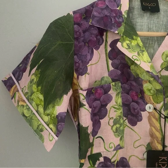 New NWT Kip & Co the vine linen playsuit French grapes short sleeve romper XS 6
